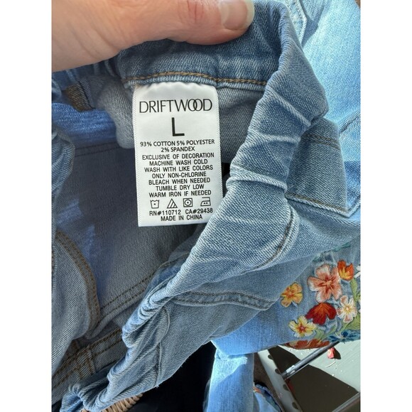 DRIFTWOOD Boho Blue Embroidered Ankle Flare Wide Leg Jeans Women’s Large Set - Picture 10 of 10